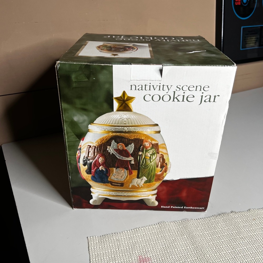 Jay‎ Import Nativity Scene Cookie Jar Hand Painted Earthenware Christmas 1168